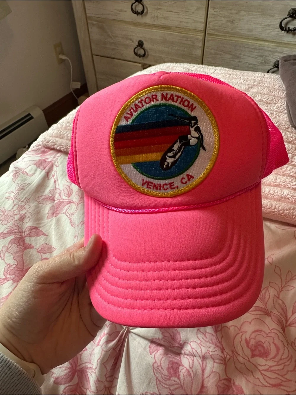 Aviator Nation Hot Pink Mesh Trucker Hat with Retro Patch